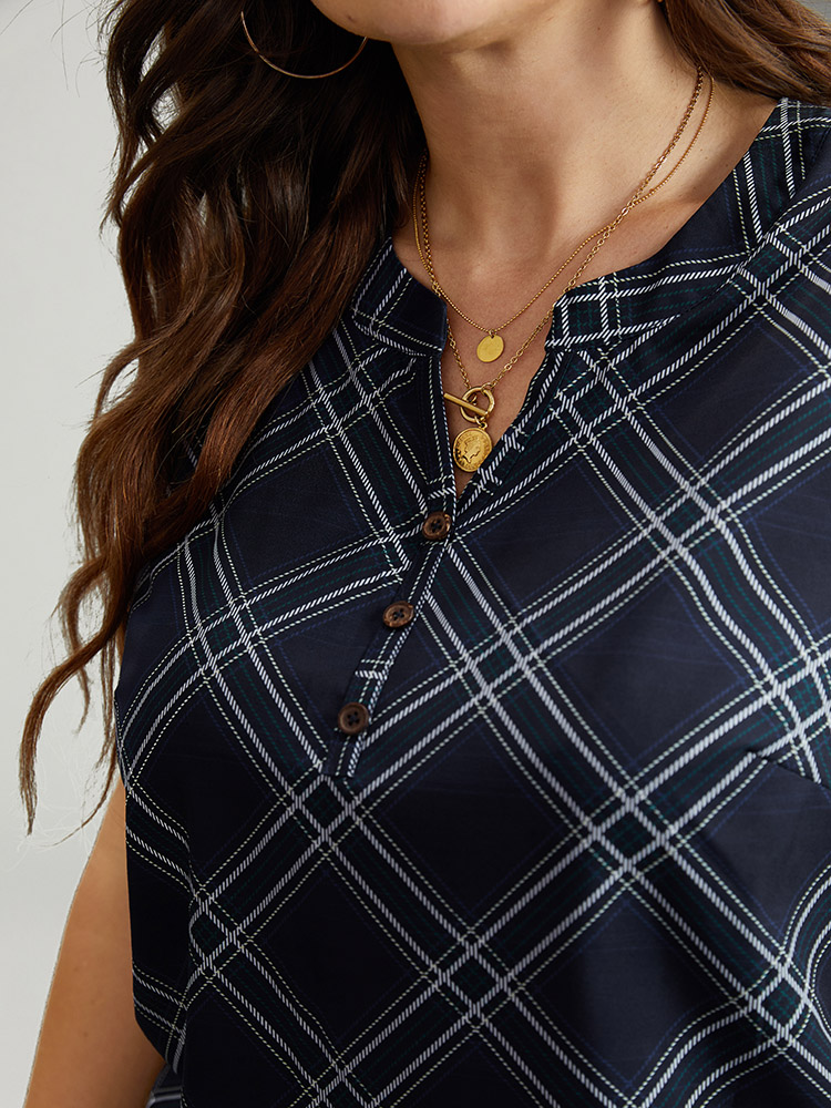Plus Size Argyle Plaid Notched Tank Top Women Indigo Casual Contrast Notched collar Festival-Christmas Tank Tops Camis BloomChic 30/6X 