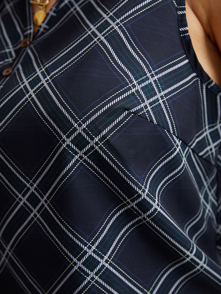 Plus Size Argyle Plaid Notched Tank Top Women Indigo Casual Contrast Notched collar Festival-Christmas Tank Tops Camis BloomChic 30/6X 