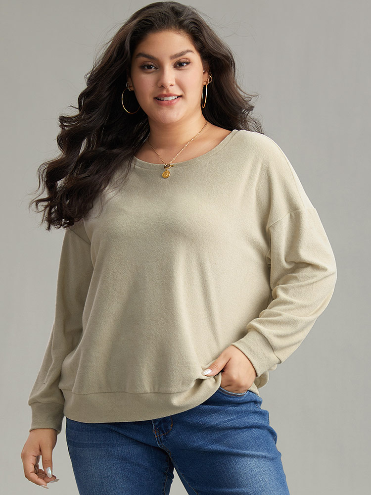 Plus Size Women Dailywear Plain Texture Regular Regular Sleeve Long Sleeve Round Neck Casual Sweatshirts BloomChic 