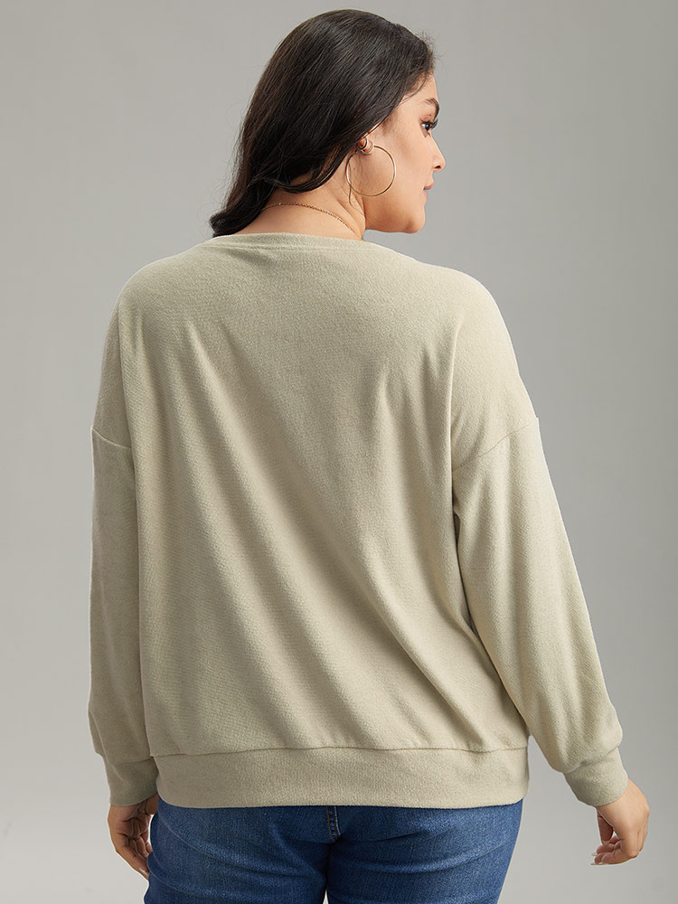 Plus Size Women Dailywear Plain Texture Regular Regular Sleeve Long Sleeve Round Neck Casual Sweatshirts BloomChic 