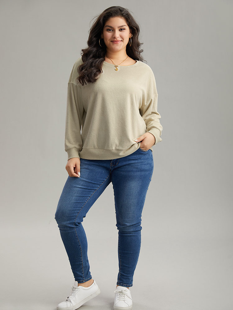 Plus Size Women Dailywear Plain Texture Regular Regular Sleeve Long Sleeve Round Neck Casual Sweatshirts BloomChic 