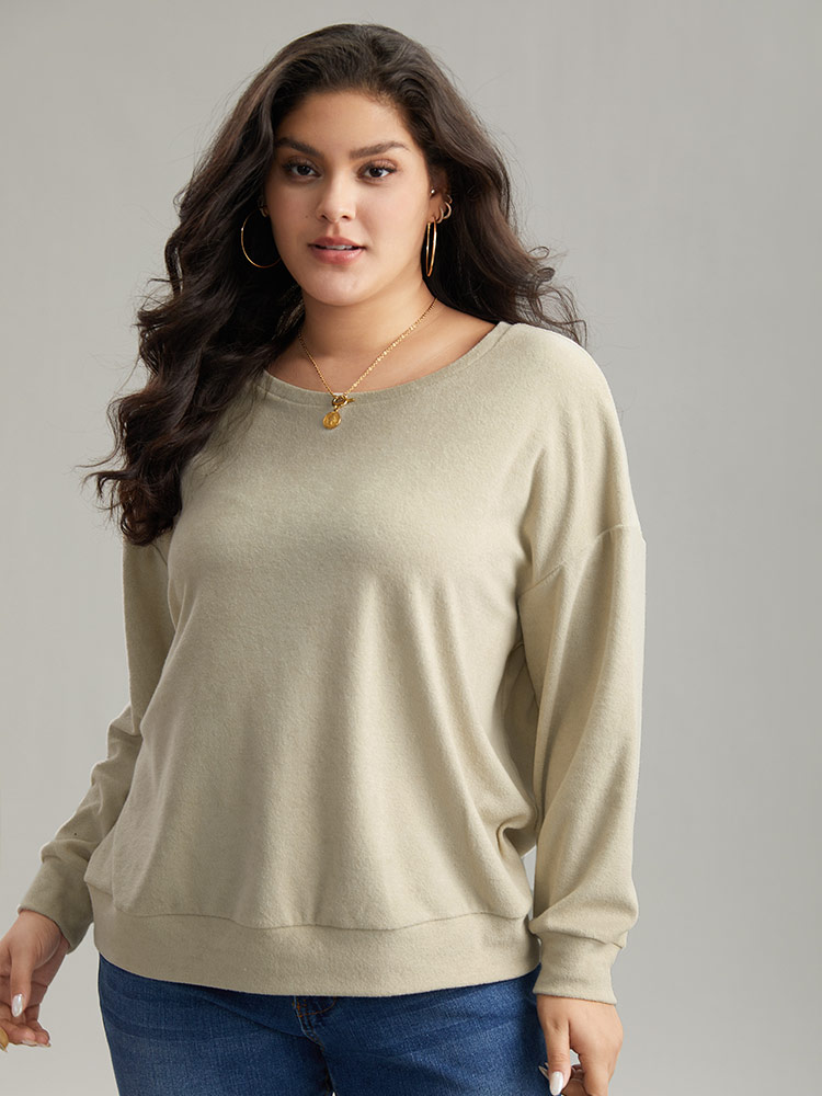 Plus Size Women Dailywear Plain Texture Regular Regular Sleeve Long Sleeve Round Neck Casual Sweatshirts BloomChic 