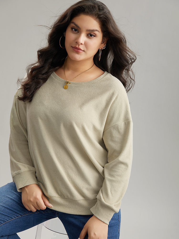 Plus Size Women Dailywear Plain Texture Regular Regular Sleeve Long Sleeve Round Neck Casual Sweatshirts BloomChic 