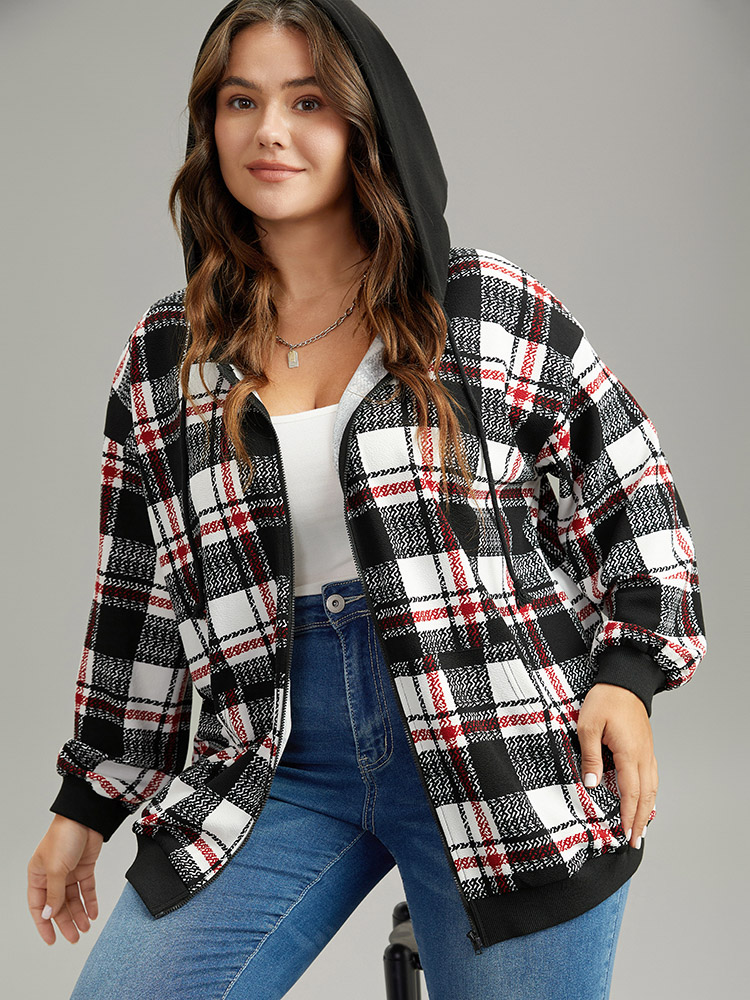 Plus Size Women Dailywear Plaid Elastic cuffs Regular Regular Sleeve Long Sleeve Hooded Pocket Casual Sweatshirts BloomChic 