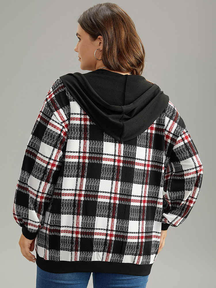 Plus Size Women Dailywear Plaid Elastic cuffs Regular Regular Sleeve Long Sleeve Hooded Pocket Casual Sweatshirts BloomChic 