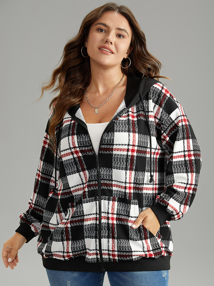 Plus Size Women Dailywear Plaid Elastic cuffs Regular Regular Sleeve Long Sleeve Hooded Pocket Casual Sweatshirts BloomChic 