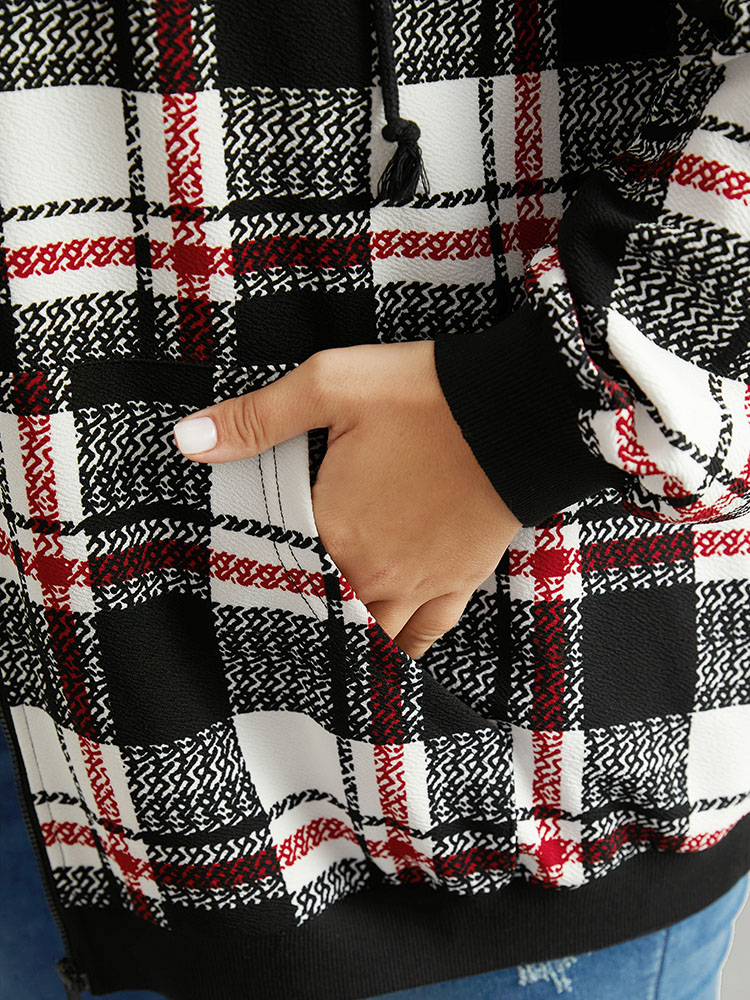 Plus Size Women Dailywear Plaid Elastic cuffs Regular Regular Sleeve Long Sleeve Hooded Pocket Casual Sweatshirts BloomChic 