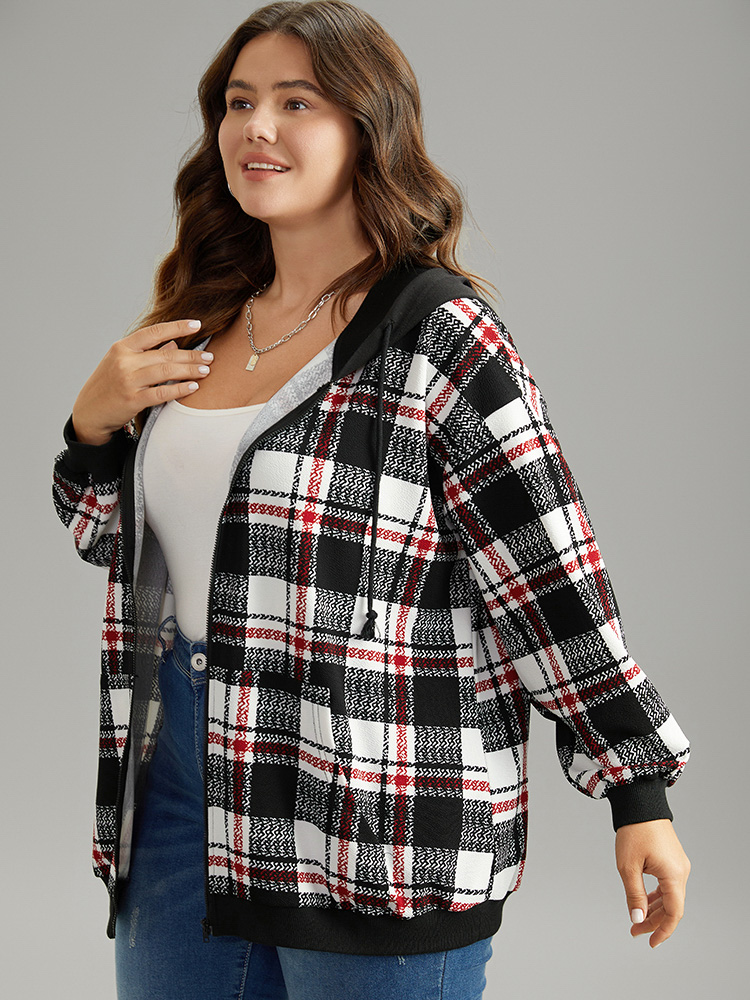 Plus Size Women Dailywear Plaid Elastic cuffs Regular Regular Sleeve Long Sleeve Hooded Pocket Casual Sweatshirts BloomChic 
