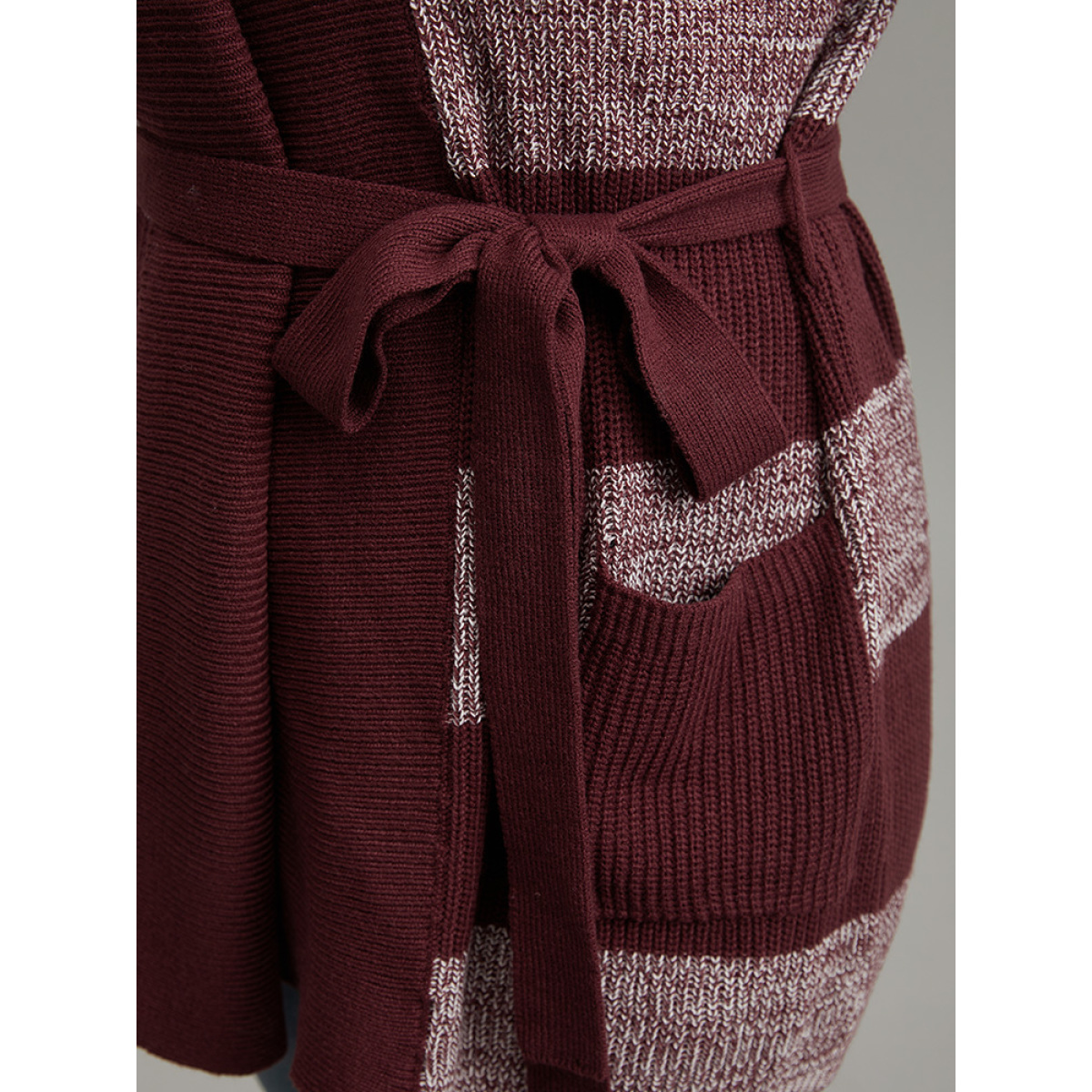 

Plus Size Colorblock Heather Belted Pocket Cardigan Burgundy Women Casual Loose Long Sleeve Dailywear Cardigans BloomChic