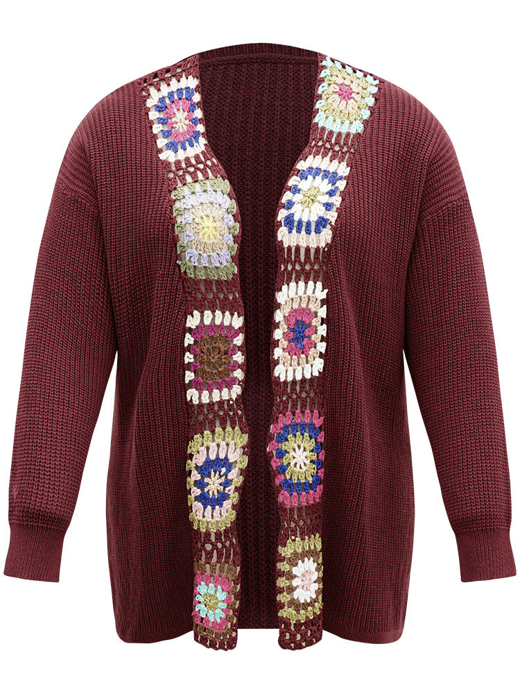 Plus Size Floral Embroidered Open Front Cardigan Scarlet Women Casual Loose Long Sleeve Dailywear Cardigans BloomChic 12/L 