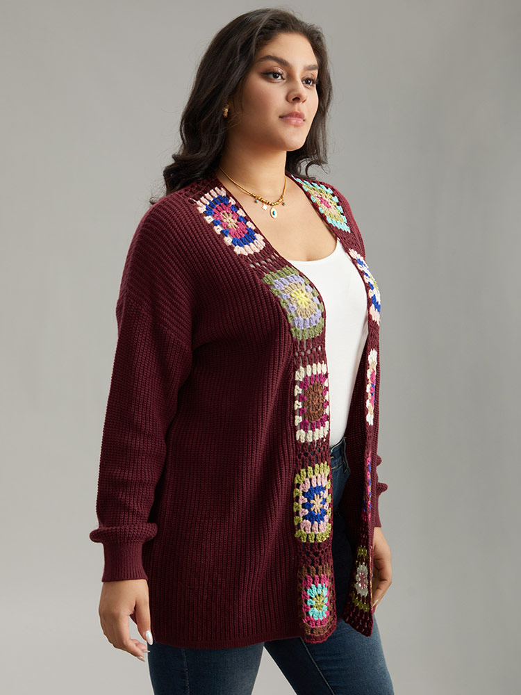 Plus Size Floral Embroidered Open Front Cardigan Scarlet Women Casual Loose Long Sleeve Dailywear Cardigans BloomChic 12/L 