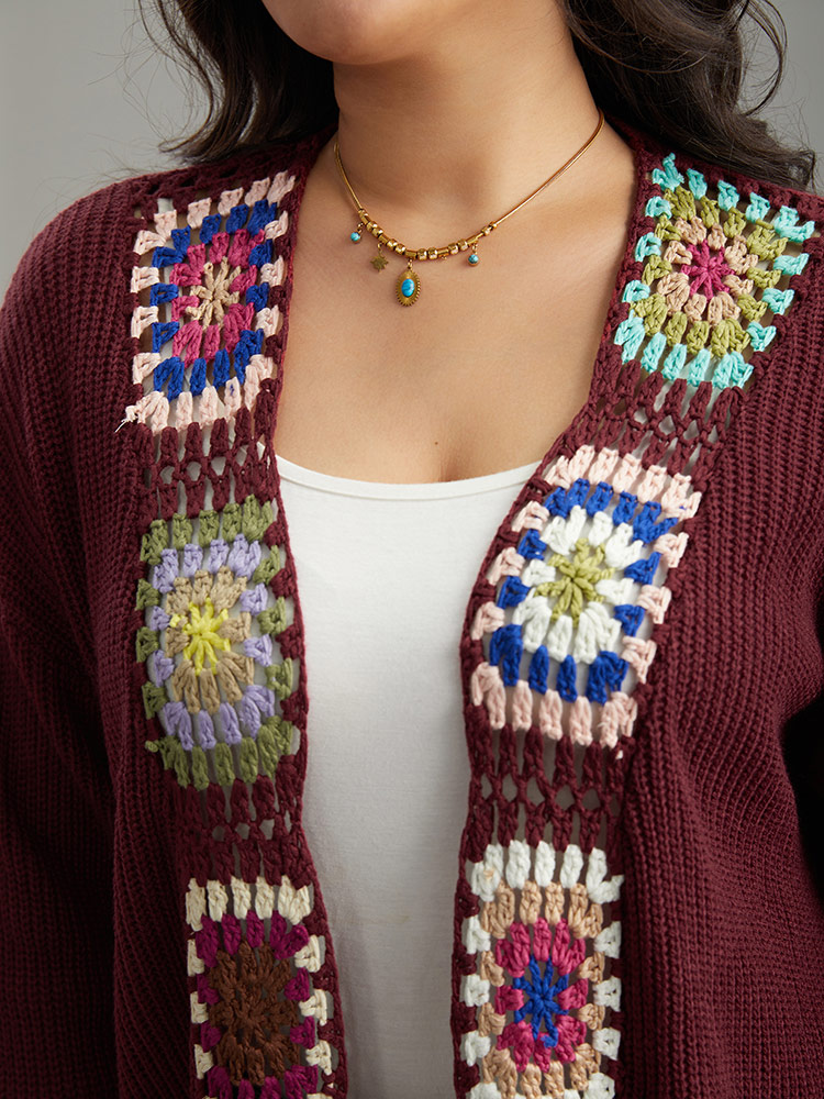 Plus Size Floral Embroidered Open Front Cardigan Scarlet Women Casual Loose Long Sleeve Dailywear Cardigans BloomChic 12/L 