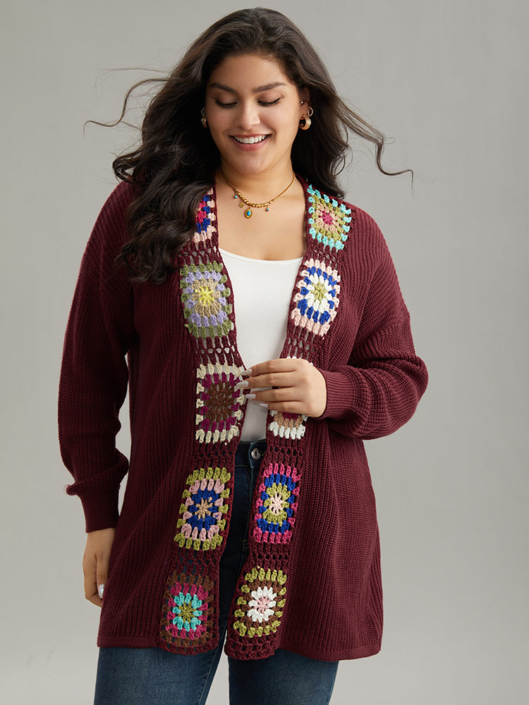 Plus Size Floral Embroidered Open Front Cardigan Scarlet Women Casual Loose Long Sleeve Dailywear Cardigans BloomChic 12/L 