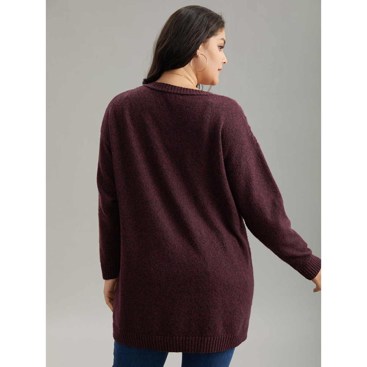 

Plus Size Cable Knit Button Through Cardigan Burgundy Women Casual Loose Long Sleeve Dailywear Cardigans BloomChic