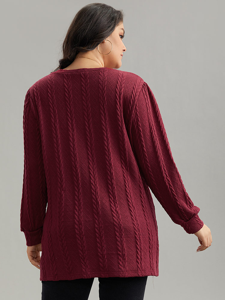 Plus Size Women Dailywear Plain Slit Regular Regular Sleeve Long Sleeve V-neck Casual Sweatshirts BloomChic 