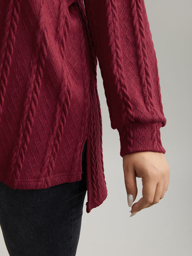 Plus Size Women Dailywear Plain Slit Regular Regular Sleeve Long Sleeve V-neck Casual Sweatshirts BloomChic 