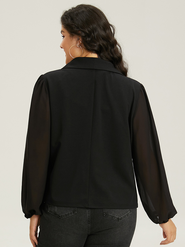 Plus Size Solid Suit Collar Gathered Blazer Black Women Dailywear Plain Elastic cuffs Sleeve Long Sleeve Suit Collar 14-16/1X Casual Blazers BloomChic 