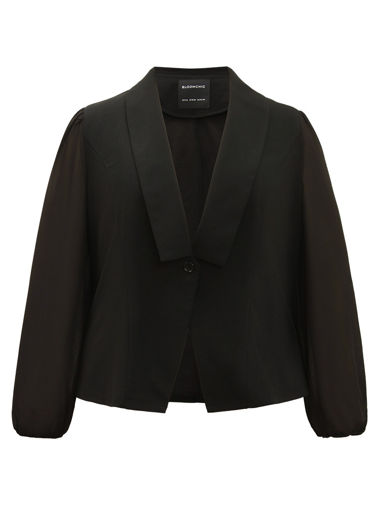 Plus Size Solid Suit Collar Gathered Blazer Black Women Dailywear Plain Elastic cuffs Sleeve Long Sleeve Suit Collar 14-16/1X Casual Blazers BloomChic 