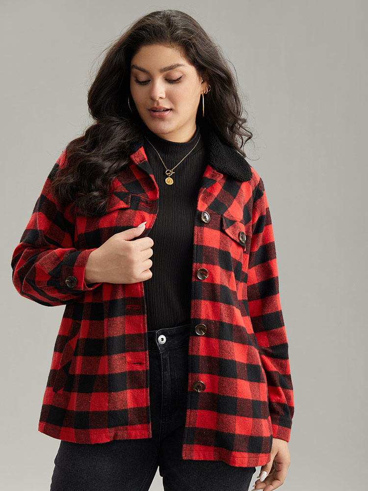 Plus Size Women Dailywear Plaid Contrast Pocket Casual Coats BloomChic 