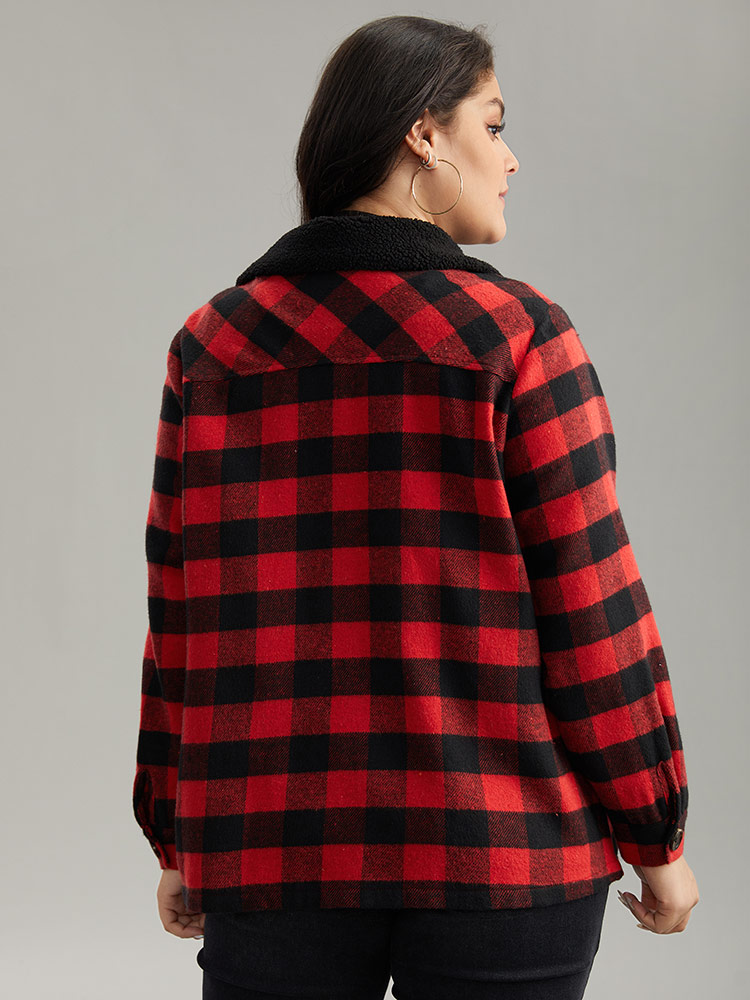 Plus Size Women Dailywear Plaid Contrast Pocket Casual Coats BloomChic 