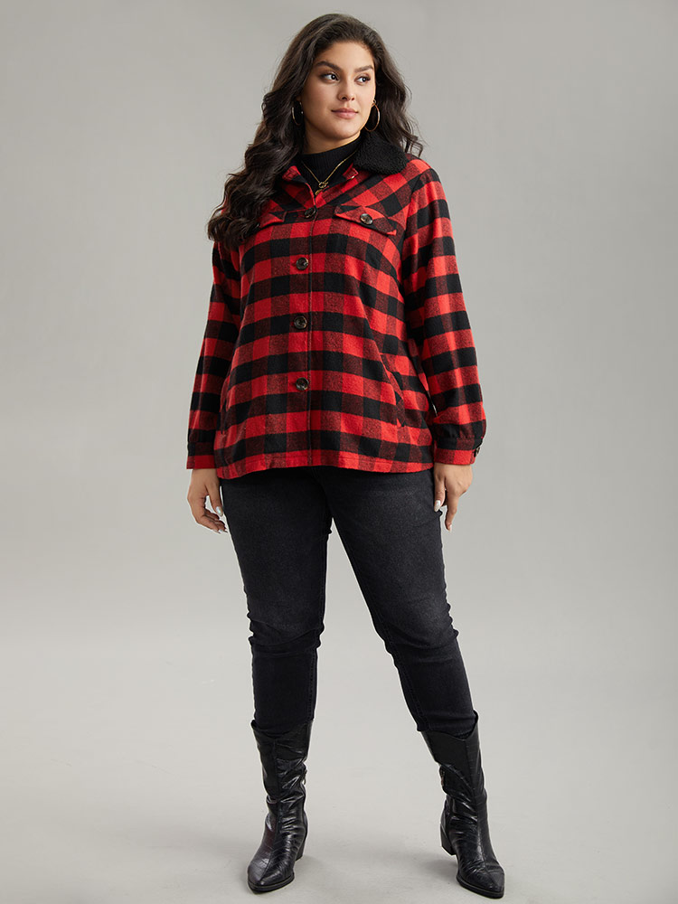 Plus Size Women Dailywear Plaid Contrast Pocket Casual Coats BloomChic 
