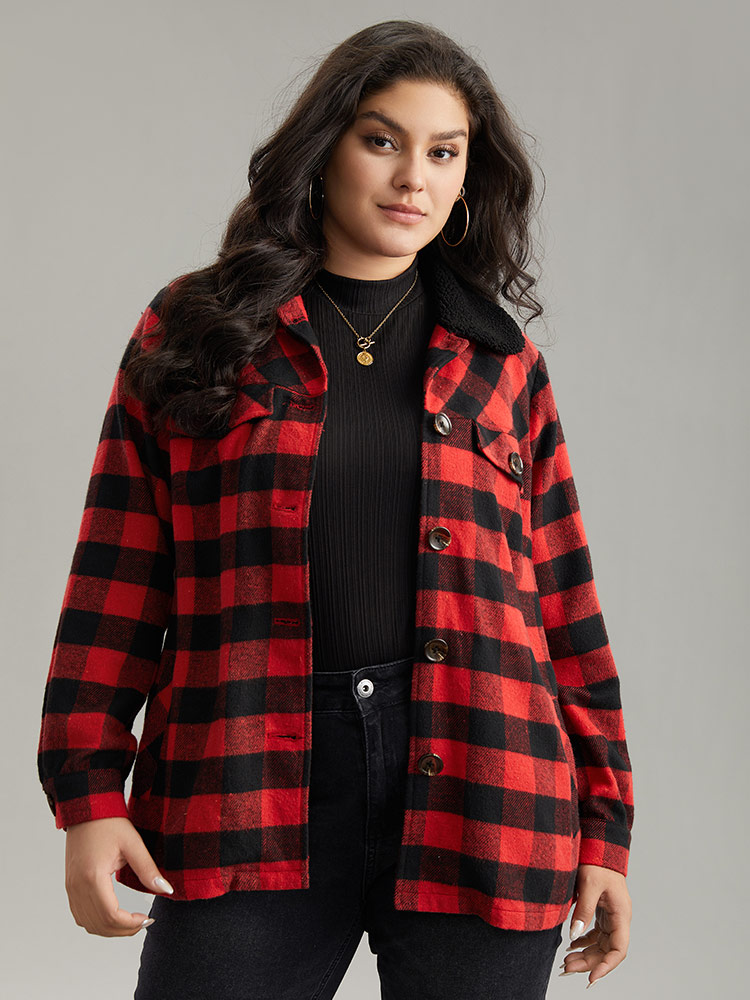 Plus Size Women Dailywear Plaid Contrast Pocket Casual Coats BloomChic 