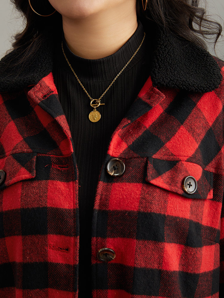Plus Size Women Dailywear Plaid Contrast Pocket Casual Coats BloomChic 
