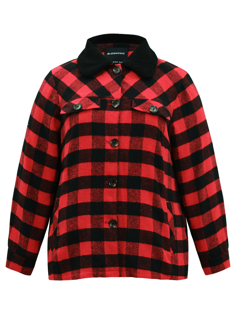 Plus Size Women Dailywear Plaid Contrast Pocket Casual Coats BloomChic 