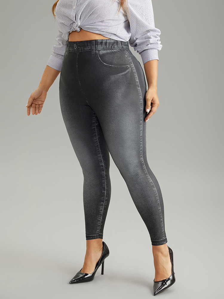 Plus Size Vintage High Rise Skinny Leggings Women Black Casual High stretch Skinny High Rise Dailywear Leggings BloomChic 26/4X 