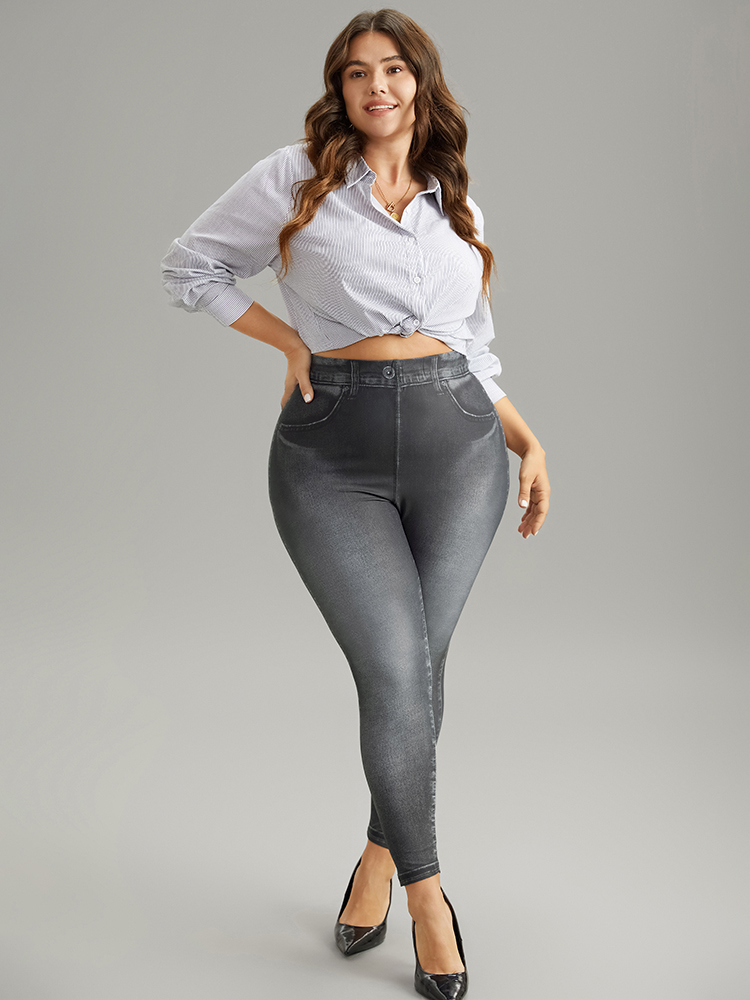 

Plus Size Vintage High Rise Skinny Leggings Women Black Casual High stretch Skinny High Rise Dailywear Leggings BloomChic