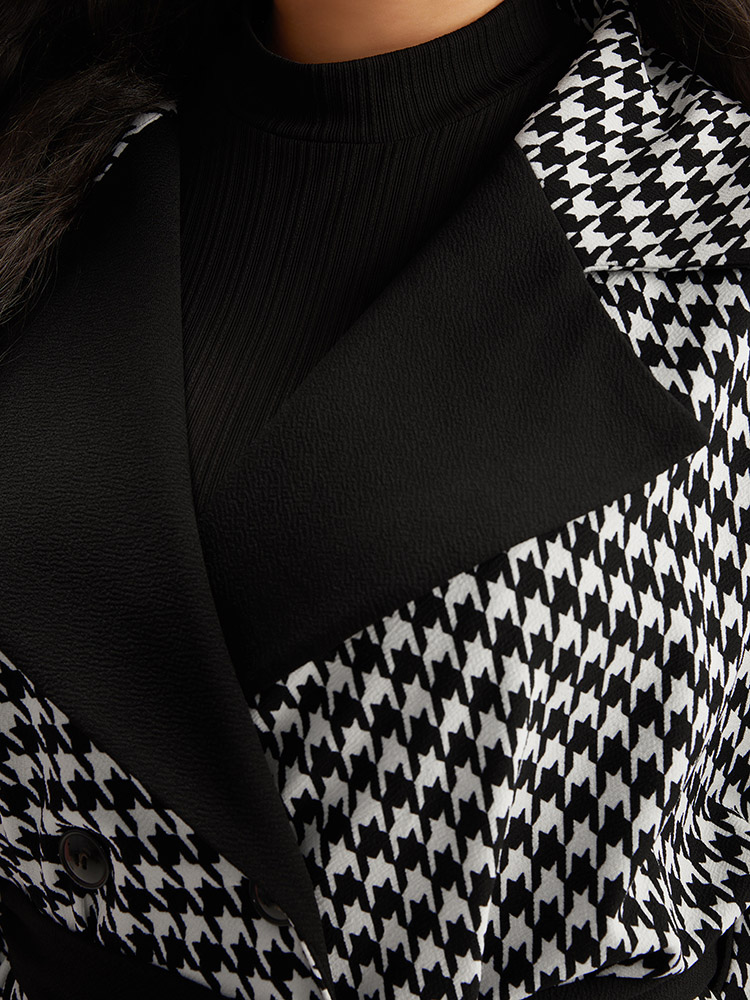 Plus Size Houndstooth Dolman Sleeve Lapel Collar Belted Coat Women Black Casual Belted Loose Ladies Dailywear Winter Coats BloomChic 22-24/3X 