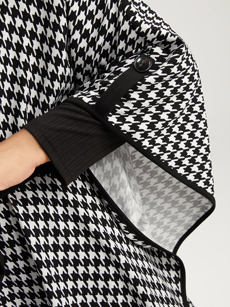 Plus Size Houndstooth Dolman Sleeve Lapel Collar Belted Coat Women Black Casual Belted Loose Ladies Dailywear Winter Coats BloomChic 22-24/3X 