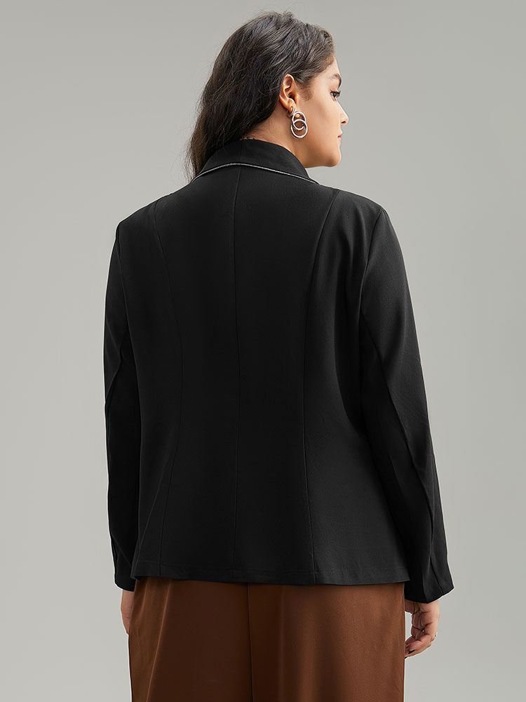 Plus Size Twill Patchwork Contrast Trim Button Up Blazer Black Women Work Plain Contrast Sleeve Long Sleeve Suit Collar 28/5X Office Blazers BloomChic 