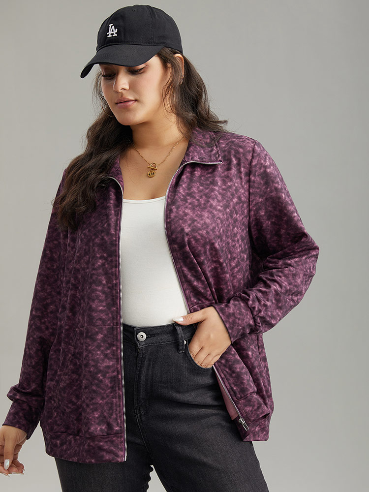 

Plus Size Tie Dye Zipper Fly Pocket Jacket Women Purple Zipper Pocket Dailywear Jackets BloomChic