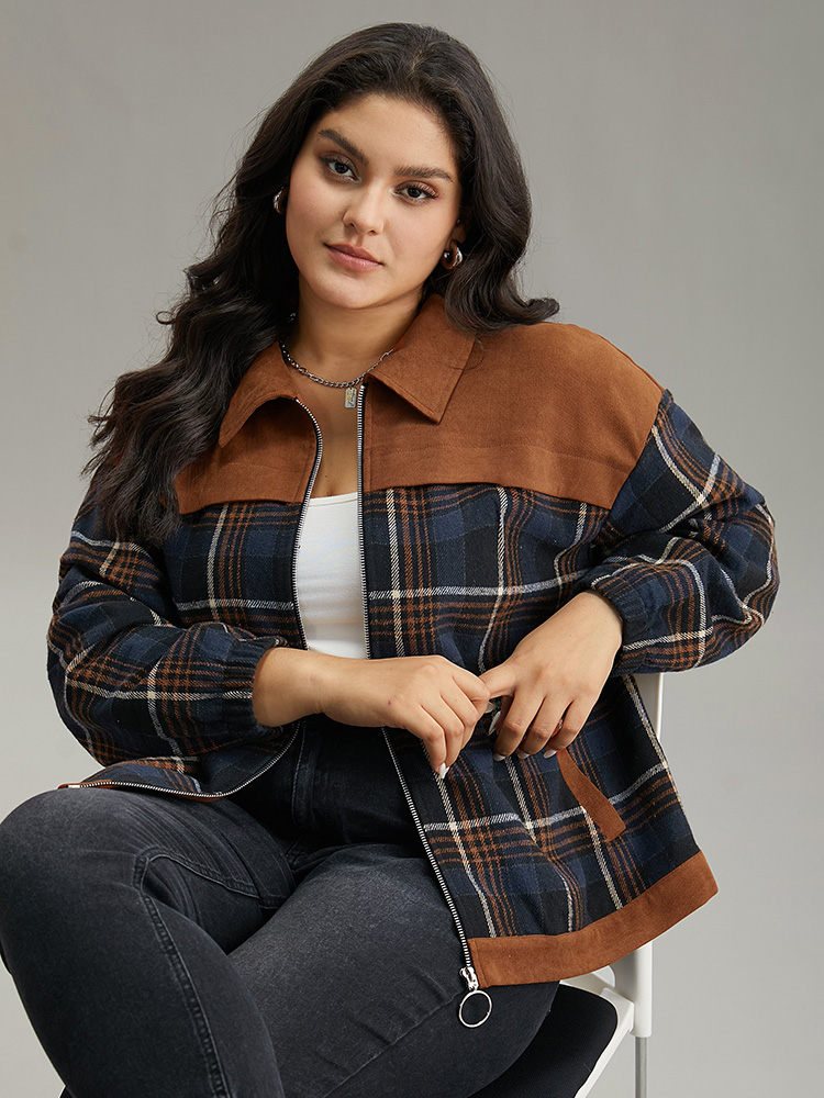 Plus Size Women Dailywear Plaid Pocket Pocket Casual Jackets BloomChic 