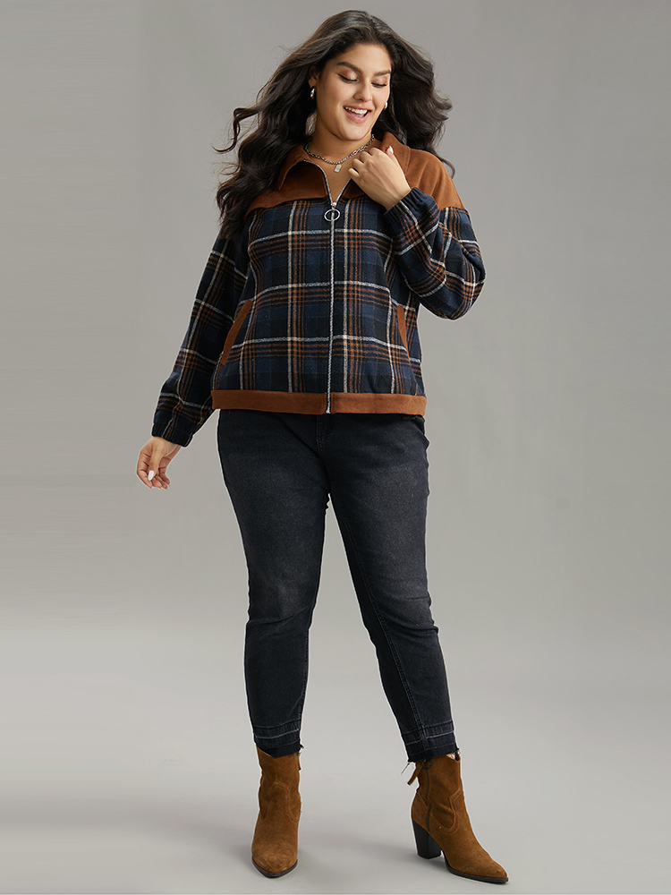 Plus Size Women Dailywear Plaid Pocket Pocket Casual Jackets BloomChic 
