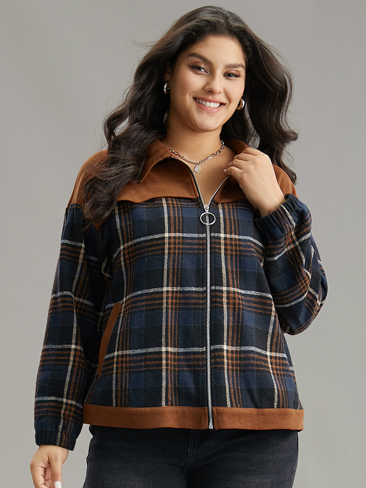 Plus Size Women Dailywear Plaid Pocket Pocket Casual Jackets BloomChic 