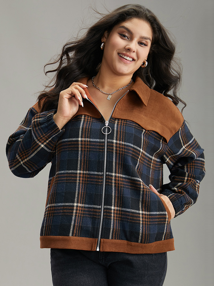 Plus Size Women Dailywear Plaid Pocket Pocket Casual Jackets BloomChic 