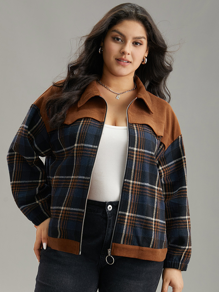 Plus Size Women Dailywear Plaid Pocket Pocket Casual Jackets BloomChic 