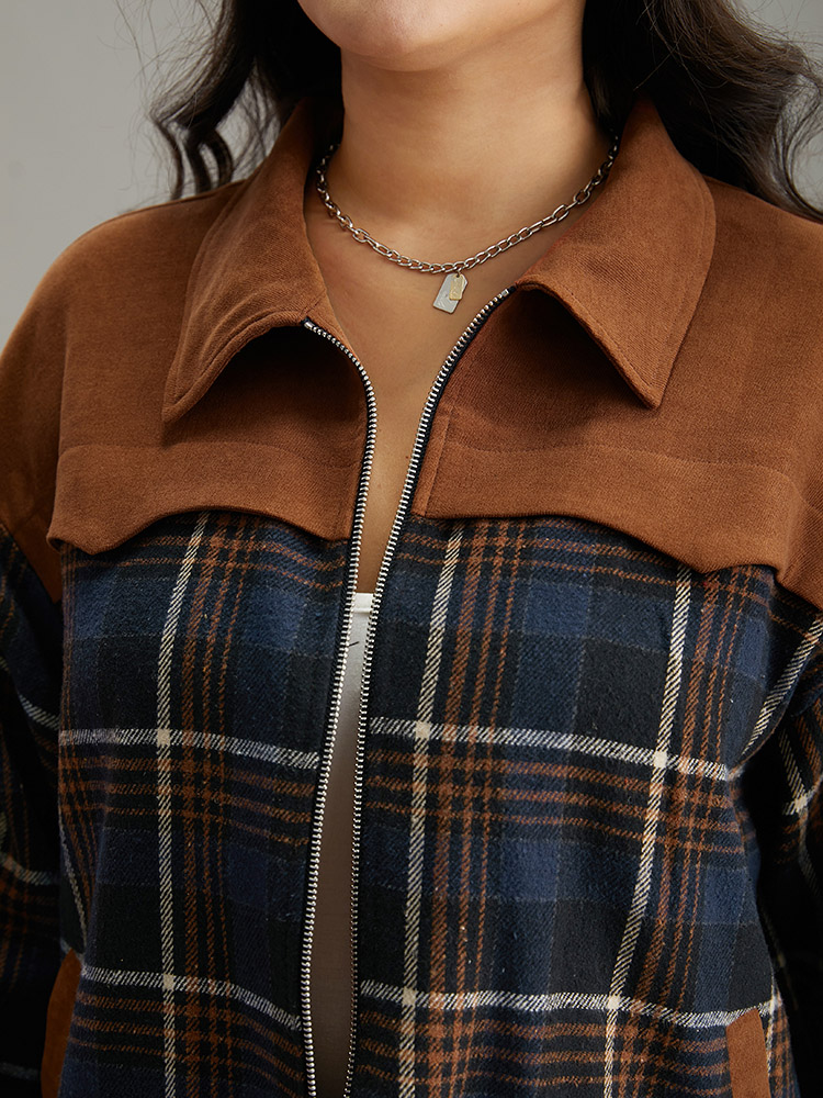 Plus Size Women Dailywear Plaid Pocket Pocket Casual Jackets BloomChic 