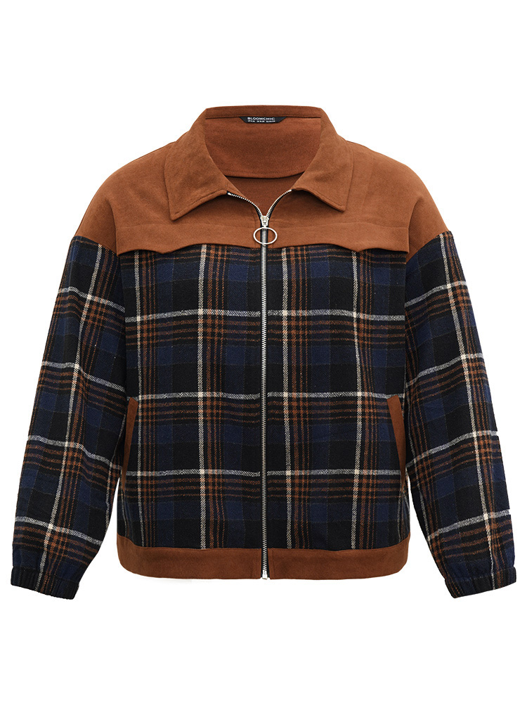Plus Size Women Dailywear Plaid Pocket Pocket Casual Jackets BloomChic 