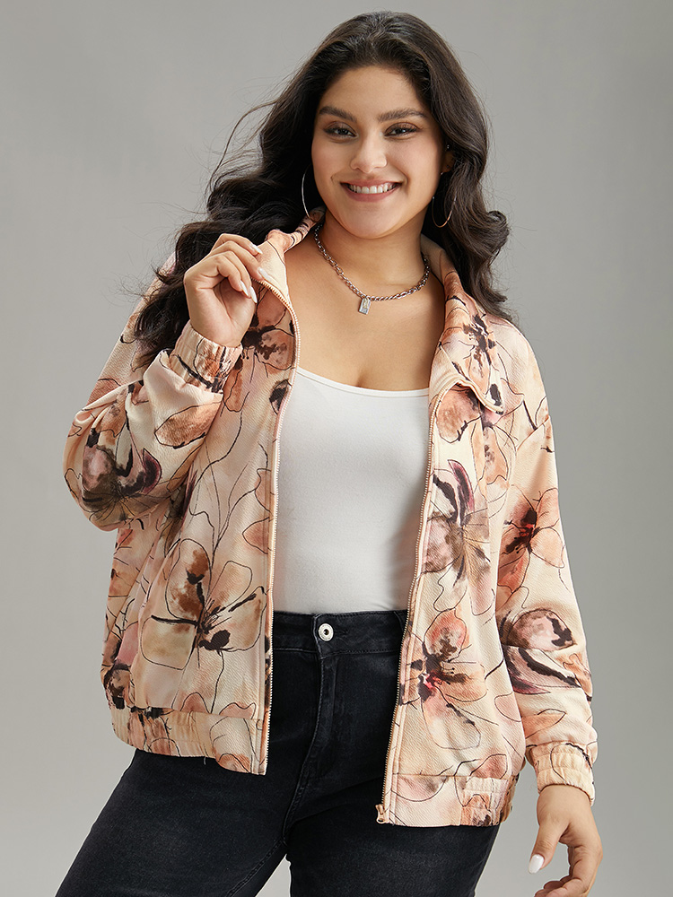 Plus Size Women Dailywear Floral Pocket Pocket Casual Jackets BloomChic 
