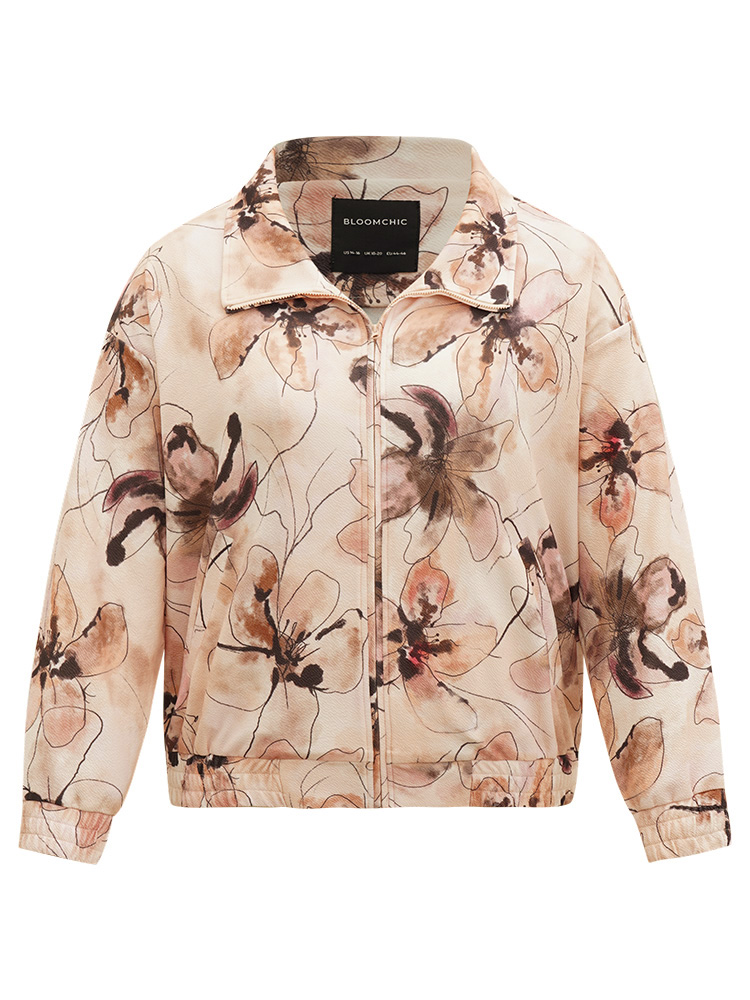 Plus Size Women Dailywear Floral Pocket Pocket Casual Jackets BloomChic 