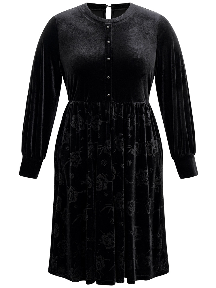 Plus Size Women Work Plain Plain Regular Sleeve Long Sleeve Round Neck Pocket Office Dresses BloomChic 