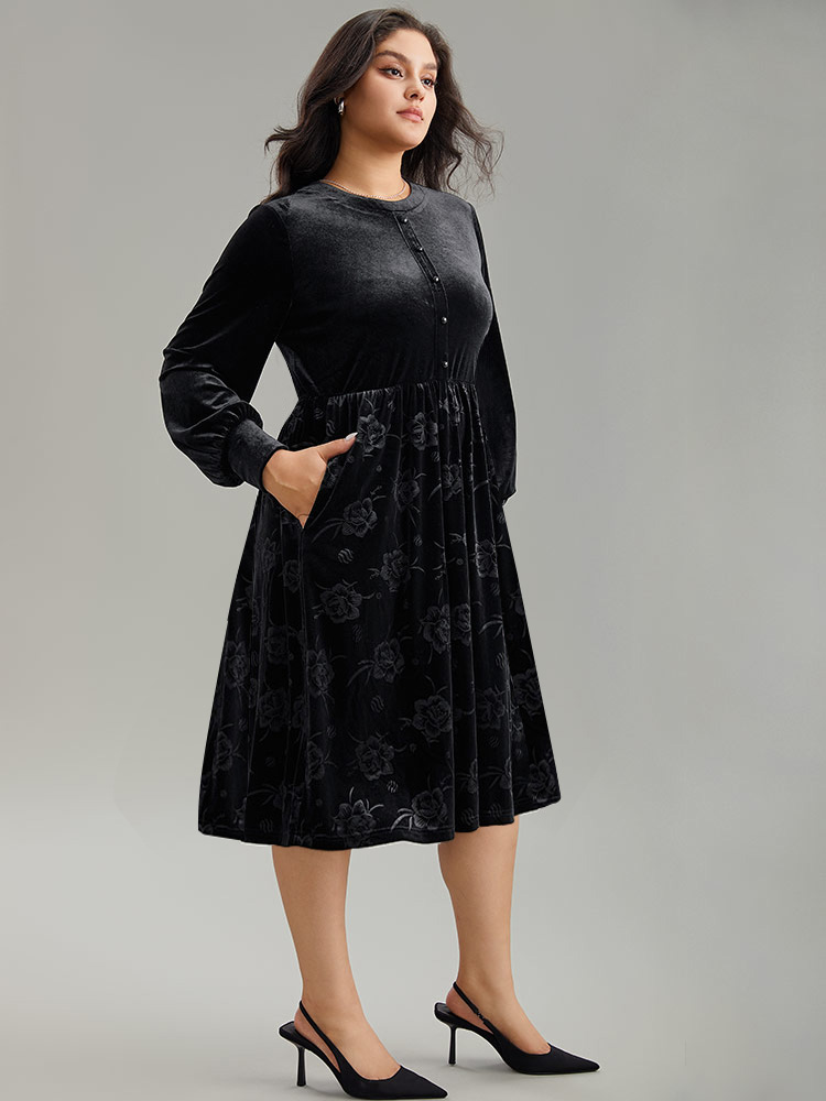 Plus Size Women Work Plain Plain Regular Sleeve Long Sleeve Round Neck Pocket Office Dresses BloomChic 