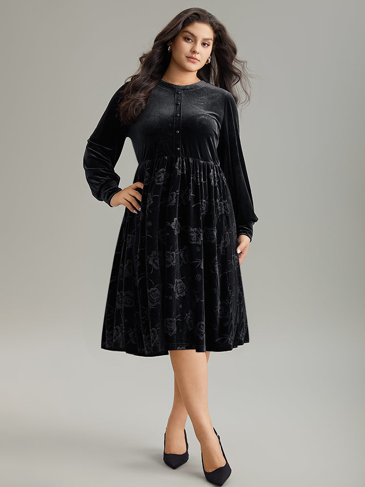Plus Size Women Work Plain Plain Regular Sleeve Long Sleeve Round Neck Pocket Office Dresses BloomChic 