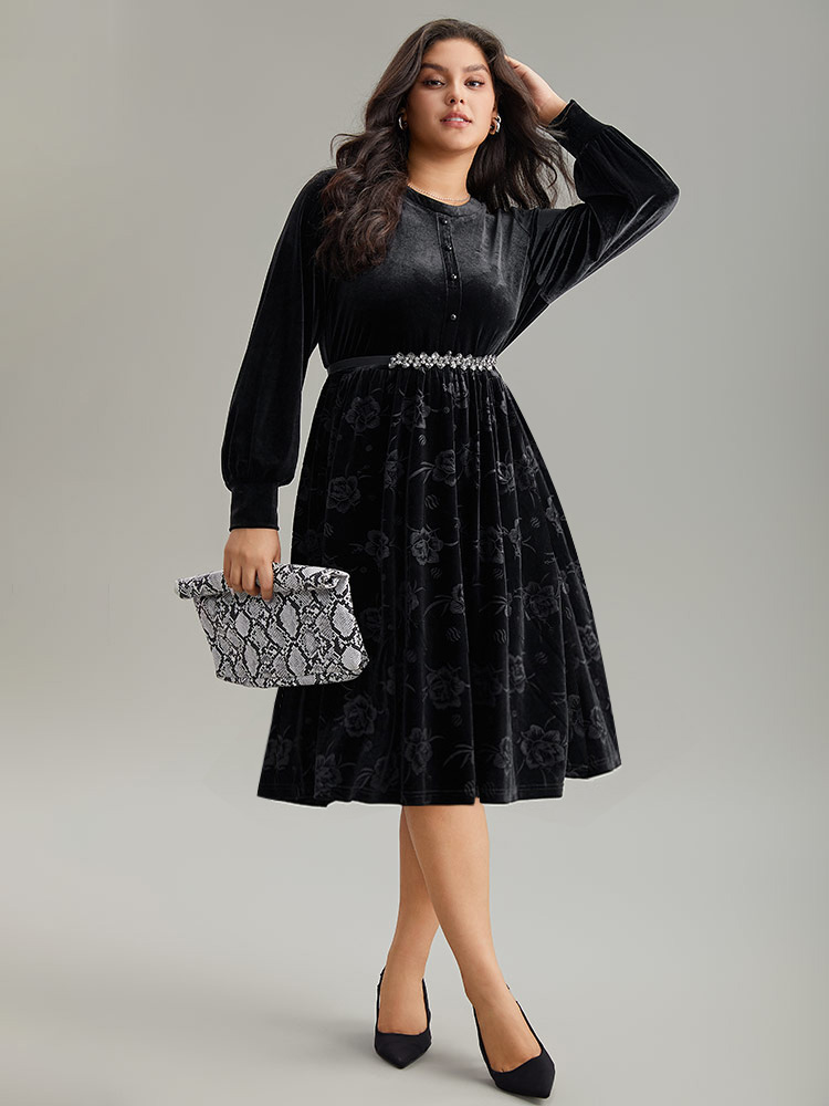 Plus Size Women Work Plain Plain Regular Sleeve Long Sleeve Round Neck Pocket Office Dresses BloomChic 