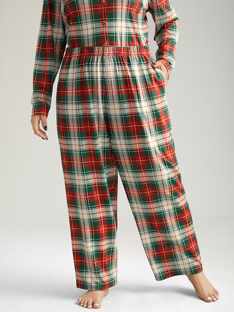 

Plus Size Christmas Plaid Elastic Waist Sleep Pants Multicolor Pocket Casual Festival-Christmas Plaid Sleep Bottoms  Bloomchic