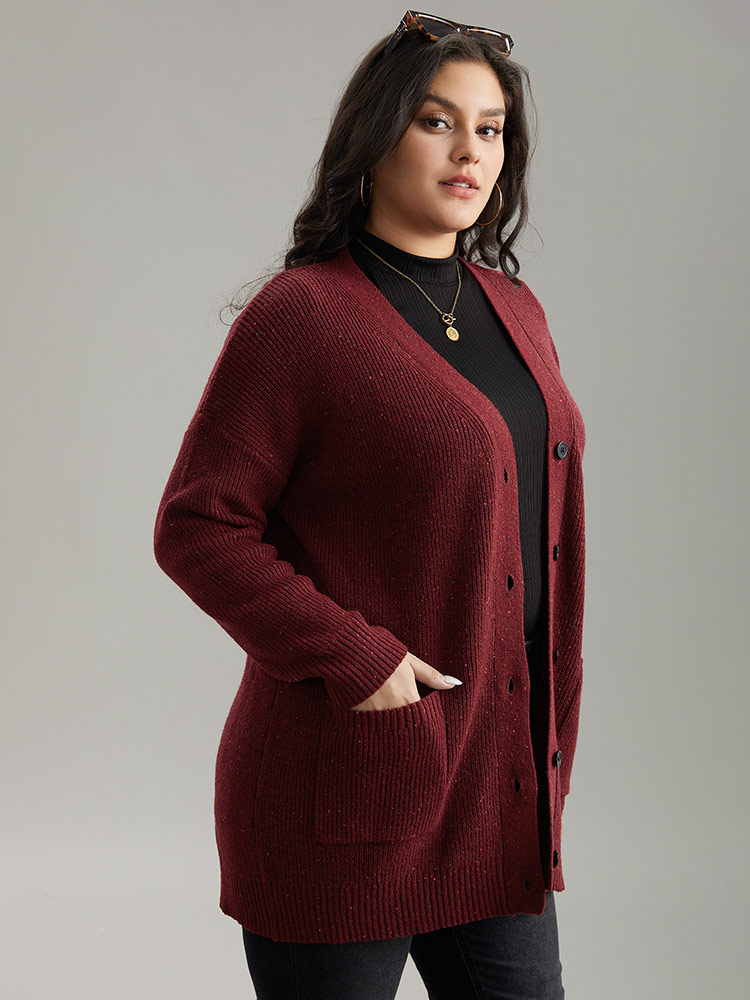 

Plus Size Plisse Plain Button Fly Patched Pocket Cardigan Scarlet Women Casual Loose Long Sleeve Everyday Cardigans BloomChic