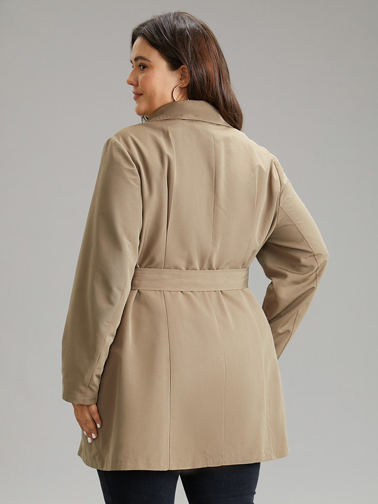 Plus Size Plain Double Breasted Belted Lapel Collar Coat Women LightBrown Casual Plain Ladies Dailywear Winter Coats BloomChic 22-24/3X 